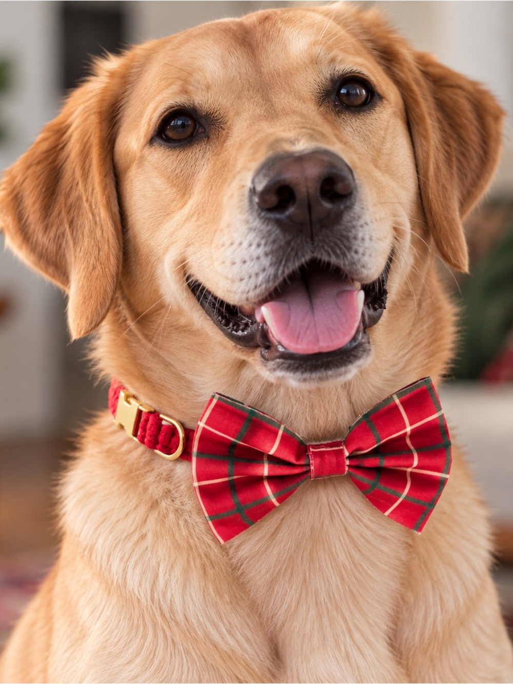 Red Plaid Dog Bow Tie Collar - Classic Holiday Style